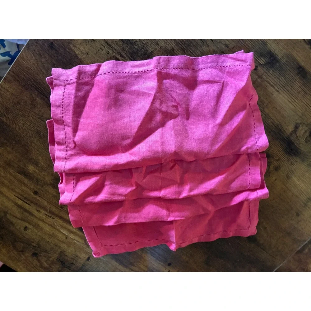 Unbranded Linen Napkins Set of 4 Pink Excellent Hemstitch Square Table Linens